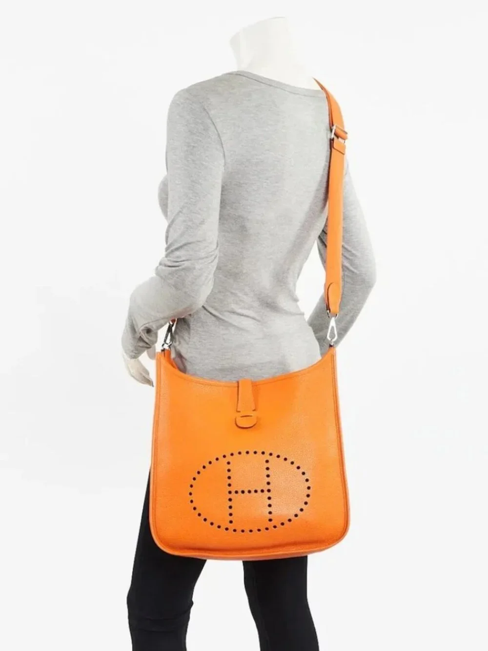 Hermes Orange Clemence Leather Evelyne GM III Bag